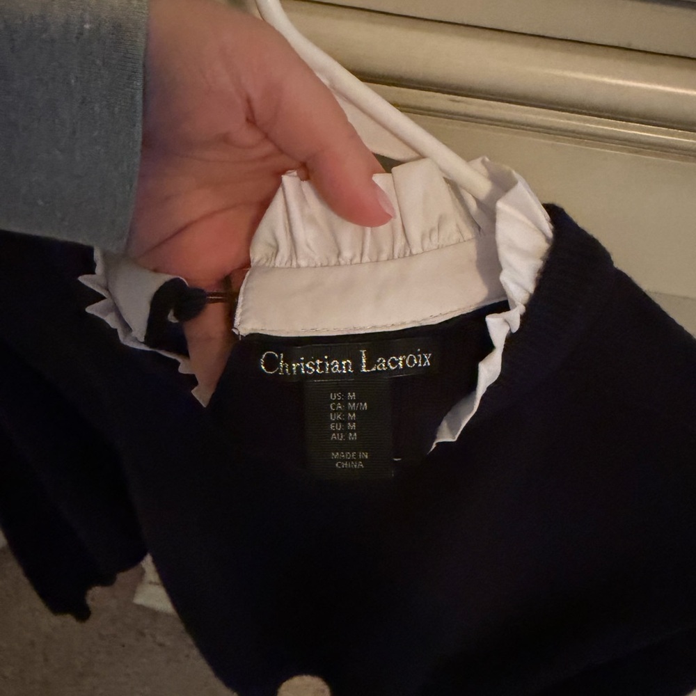 Christian Lacroix Navy Blue Sweater with White Collar - Picture 4 of 5